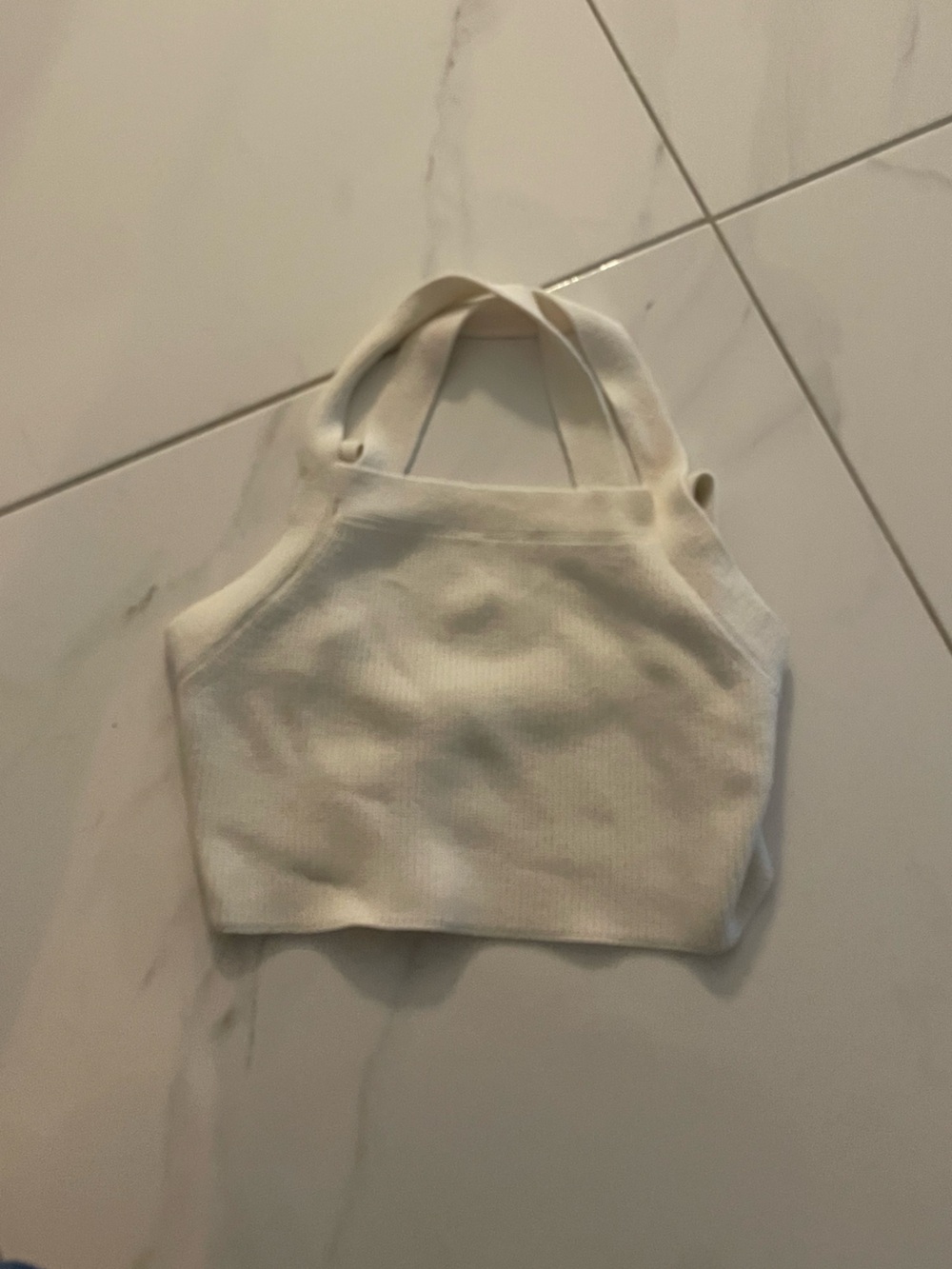 Wilfred Cream Ribbed Halter Crop Top